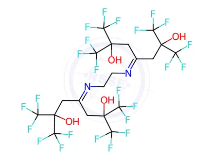 Chemical structure of 4,4'-(Ethane-1,2-diylbis(azaneylylidene))bis(1,1,1,7,7,7-hexafluoro-2,6-bis(trifluoromethyl)heptane-2,6-diol)