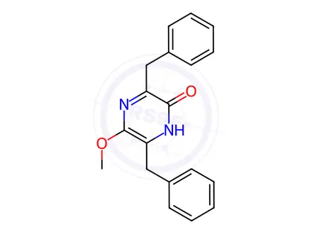 Chemical structure of 3,6-dibenzyl-2-hydroxy-5-methoxypyrazine