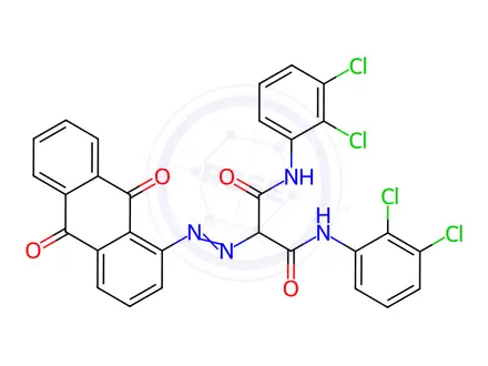 Chemical structure of N,N'-(2,3-dichlorophenyl)-2-[(9,10-dihydro-9,10-dioxoanthryl)azo]malonamide