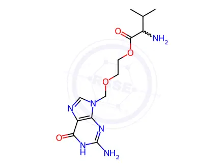 Chemical structure of 2-((2-Amino-6-oxo-1,6-dihydro-9H-purin-9-yl)methoxy)ethyl Valinate