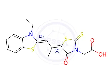 Chemical structure of [5-[2-(3-Ethyl-3H-benzothiazol-2-ylidene)-1-methylethylidene]-4-oxo-2-thioxothiazolidin-3-yl]acetic acid