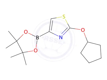 Chemical structure of 2-(Cyclopentyloxy)-4-(4,4,5,5-tetramethyl-1,3,2-dioxaborolan-2-yl)thiazole