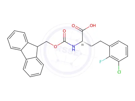 Chemical structure of Benzenebutanoic acid, 3-chloro-α-[[(9H-fluoren-9-ylmethoxy)carbonyl]amino]-2-fluoro-, (αS)-