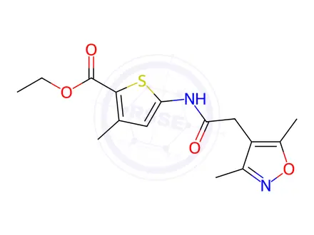 Chemical structure of Ethyl 5-(2-(3,5-dimethylisoxazol-4-yl)acetamido)-3-methylthiophene-2-carboxylate