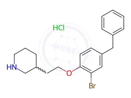 Chemical structure of 3-[2-(4-Benzyl-2-bromophenoxy)ethyl]piperidine hydrochloride
