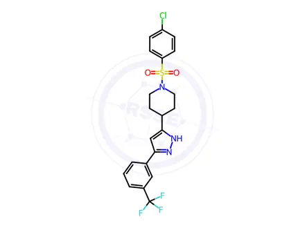 Chemical structure of 1-[(4-chlorophenyl)sulfonyl]-4-{5-[3-(trifluoromethyl)phenyl]-1H-pyrazol-3-yl}piperidine