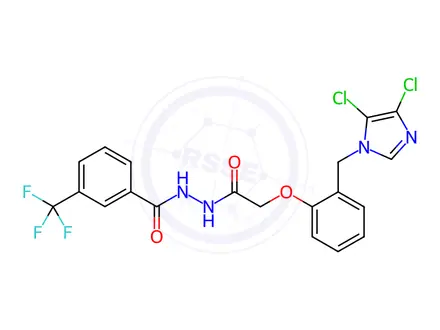 Chemical structure of N'1-[3-(Trifluoromethyl)benzoyl]-2-{2-[(4,5-dichloro-1H-imidazol-1-yl)methyl]phenoxy}ethanohydrazide