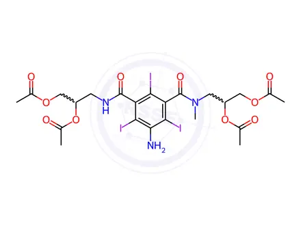 Chemical structure of 5-Amino-N,N’-bis[2,3-bis(acetyloxy)propyl]-2,4,6-triiodo-N-methyl-1,3-benzenedicarboxamide