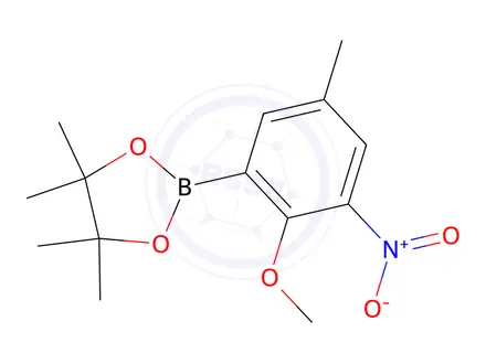 Chemical structure of 2-(2-Methoxy-5-methyl-3-nitrophenyl)-4,4,5,5-tetramethyl-1,3,2-dioxaborolane