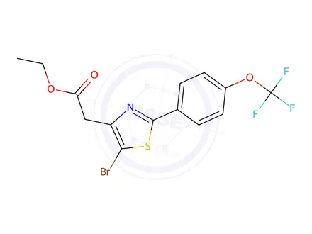 Chemical structure of ethyl 2-(5-broMo-2-(4-(trifluoroMethoxy)phenyl)thiazol-4-yl)acetate