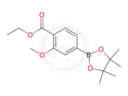 Chemical structure of Benzoic acid, 2-methoxy-4-(4,4,5,5-tetramethyl-1,3,2-dioxaborolan-2-yl)-, ethyl ester