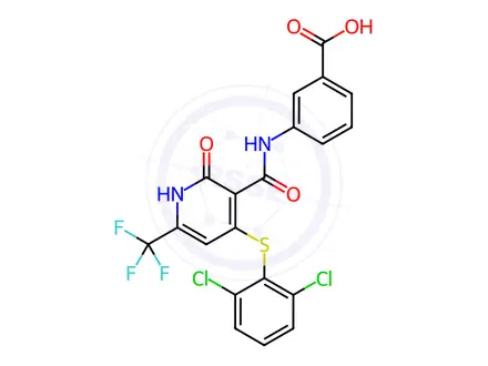 Chemical structure of Benzoic acid, 3-[[[4-[(2,6-dichlorophenyl)thio]-1,2-dihydro-2-oxo-6-(trifluoromethyl)-3-pyridinyl]carbonyl]amino]-
