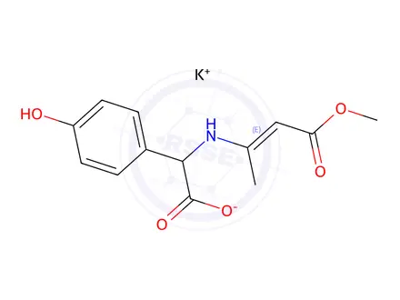 Chemical structure of Potassium 2-(4-hydroxyphenyl)-2-((4-methoxy-4-oxobut-2-en-2-yl)amino)acetate