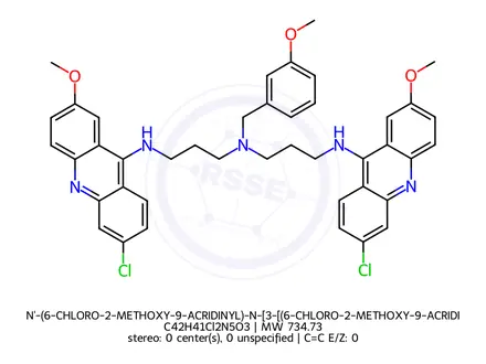 Chemical structure of N'-(6-CHLORO-2-METHOXY-9-ACRIDINYL)-N-[3-[(6-CHLORO-2-METHOXY-9-ACRIDINYL)AMINO]PROPYL]-N-[(3-METHOXYPHENYL)METHYL]-1,3-PROPANEDIAMINE