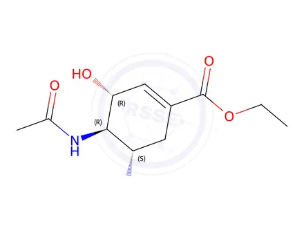 Chemical structure of (3R,4R,5S)-ethyl 4-acetamido-5-azido-3-hydroxycyclohex-1-enecarboxylate