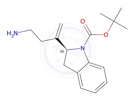Chemical structure of tert-butyl (2S)-2-(4-aminobut-1-en-2-yl)-2,3-dihydro-1H-indole-1-carboxylate