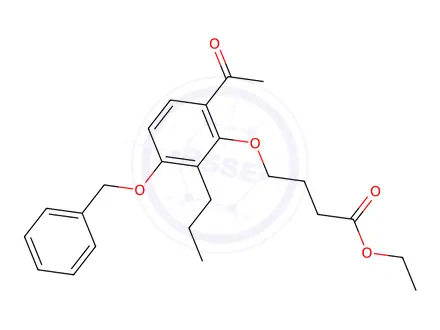 Chemical structure of 4-[6-Acetyl-3-(phenylmethoxy)-2-propylphenoxy]butanoic Acid Ethyl Ester