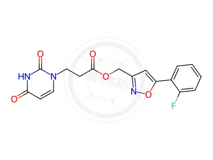 Chemical structure of [5-(2-fluorophenyl)-1,2-oxazol-3-yl]methyl 3-(2,4-dioxopyrimidin-1-yl)propanoate
