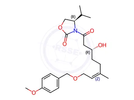 Chemical structure of 2-Oxazolidinone, 3-[(3R,6Z)-3-hydroxy-8-[(4-methoxyphenyl)methoxy]-6-methyl-1-oxo-6-octen-1-yl]-4-(1-methylethyl)-, (4R)-