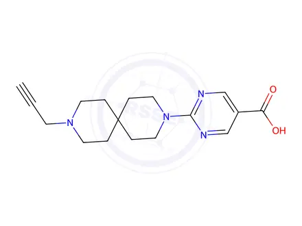 Chemical structure of 5-Pyrimidinecarboxylic acid, 2-[9-(2-propyn-1-yl)-3,9-diazaspiro[5.5]undec-3-yl]-, hydrochloride (1:1)