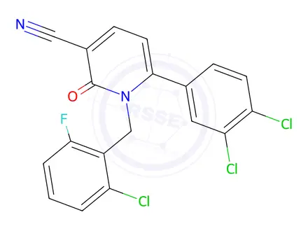 Chemical structure of 1-[(2-Chloro-6-fluorophenyl)methyl]-6-(3,4-dichlorophenyl)-2-oxo-1,2-dihydropyridine-3-carbonitrile
