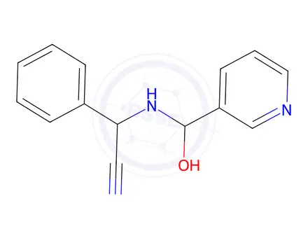 Chemical structure of 2-((hydroxy(pyridin-3-yl)methyl)amino)-2-phenylacetonitrile