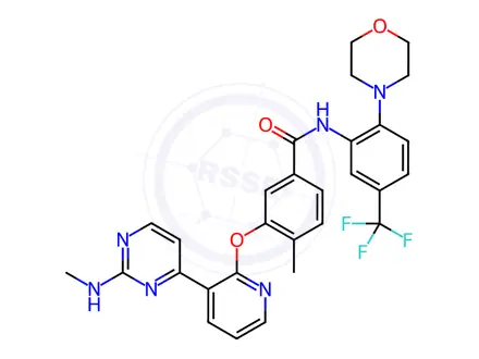 Chemical structure of Benzamide, 4-methyl-3-[[3-[2-(methylamino)-4-pyrimidinyl]-2-pyridinyl]oxy]-N-[2-(4-morpholinyl)-5-(trifluoromethyl)phenyl]-