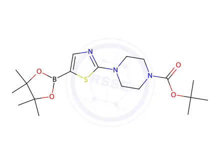 Chemical structure of tert-Butyl 4-(5-(4,4,5,5-tetramethyl-1,3,2-dioxaborolan-2-yl)thiazol-2-yl)piperazine-1-carboxylate