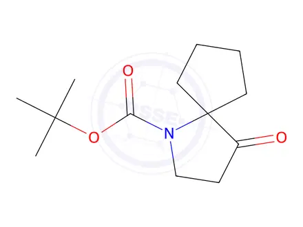 Chemical structure of 1-Azaspiro[4.4]nonane-1-carboxylic acid, 4-oxo-, 1,1-dimethylethyl ester