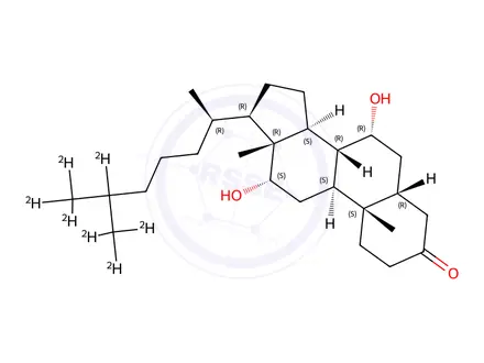 Chemical structure of 7alpha,12alpha-Dihydroxy-5beta-cholestan-3-one-d7