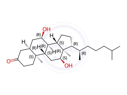 Chemical structure of 7a,12a-Dihydroxy-5-ß-cholestan-3-one