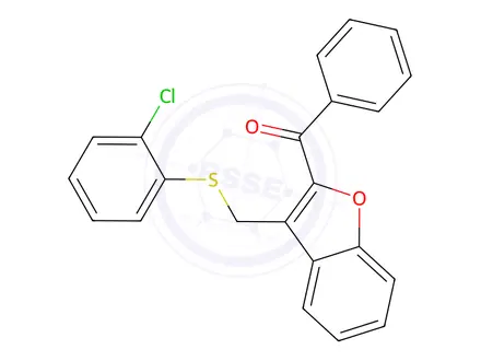 Chemical structure of (3-{[(2-Chlorophenyl)sulfanyl]methyl}-1-benzofuran-2-yl)(phenyl)methanone