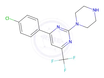 Chemical structure of 4-(4-Chlorophenyl)-2-(piperazin-1-yl)-6-(trifluoromethyl)pyrimidine