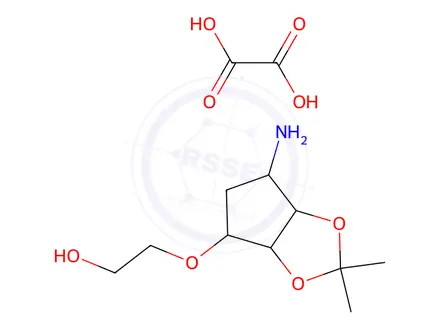 Chemical structure of 2-[[(3aS,4R,6S,6aR)-4-Aminotetrahydro-2,2-dimethyl-3aH-cyclopenta[d][1,3]dioxol-6-yl]oxy]ethanol Oxalate