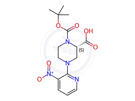 Chemical structure of (S)-1-(tert-Butoxycarbonyl)-4-(3-nitropyridin-2-yl)piperazine-2-carboxylic acid