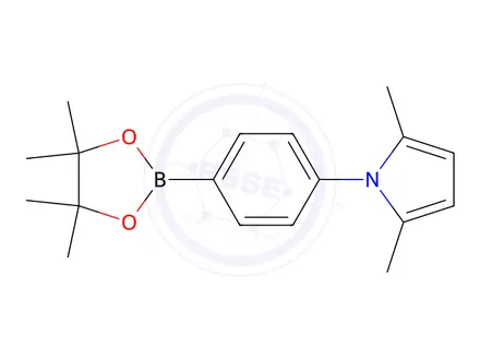 Chemical structure of 2,5-dimethyl-1-(4-(4,4,5,5-tetramethyl-1,3,2-dioxaborolan-2-yl)phenyl)-1H-pyrrole