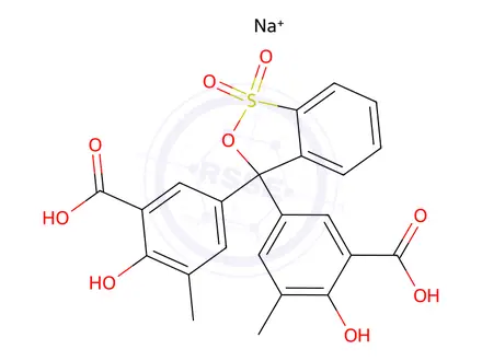 Chemical structure of 5,5'-(3H-2,1-benzoxathiol-3-ylidene)bis[3-methylsalicylic] acid S,S-dioxide, sodium salt