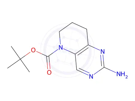 Chemical structure of 2-amino-7,8-dihydro-6h-pyrido[3,2-d]pyrimidine-5-carboxylic acid tert-butyl ester