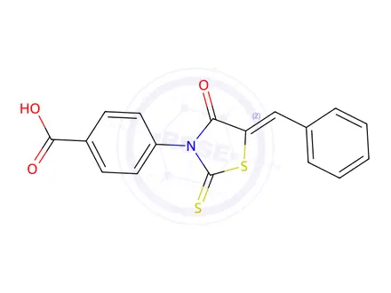 Chemical structure of 4-(5-Benzylidene-4-oxo-2-thioxothiazolidin-3-yl)benzoic Acid