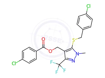 Chemical structure of (5-{[(4-chlorophenyl)methyl]sulfanyl}-1-methyl-3-(trifluoromethyl)-1H-pyrazol-4-yl)methyl 4-chlorobenzoate