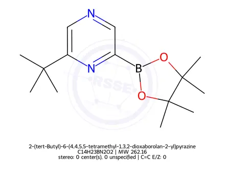 Chemical structure of 2-(tert-Butyl)-6-(4,4,5,5-tetramethyl-1,3,2-dioxaborolan-2-yl)pyrazine