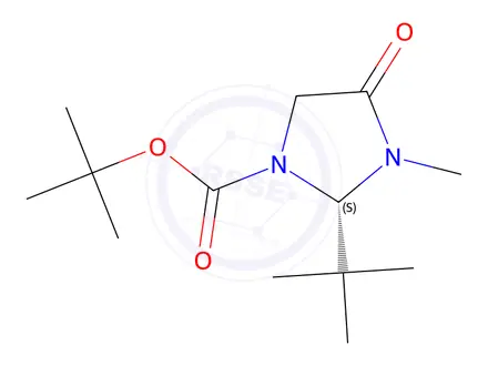 Chemical structure of (2S)-2-(1,1-Dimethylethyl)-3-methyl-4-oxo-1-imidazolidinecarboxylic acid 1,1-dimethylethyl ester