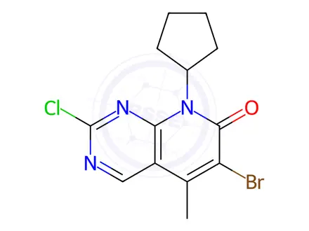 Chemical structure of 6-Bromo-2-chloro-8-cyclopentyl-5-methylpyrido-[2,3-d]pyrimidin-7(8H)-one