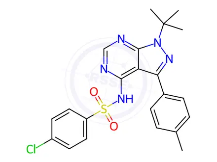 Chemical structure of N-[1-tert-Butyl-3-(4-methylphenyl)-1H-pyrazolo[3,4-d]pyrimidin-4-yl]-4-chlorobenzene-1-sulfonamide