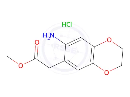 Chemical structure of methyl 2-(7-amino-2,3-dihydro-1,4-benzodioxin-6-yl)acetate hydrochloride