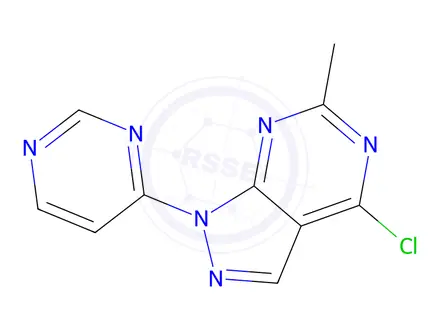 Chemical structure of 4-{4-chloro-6-methyl-1H-pyrazolo[3,4-d]pyrimidin-1-yl}pyrimidine