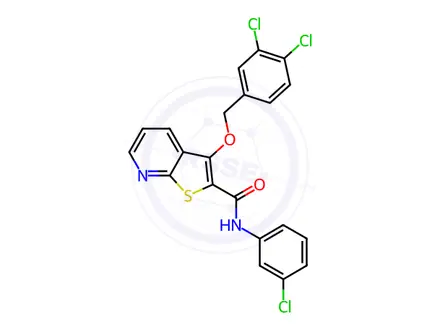 Chemical structure of N-(3-chlorophenyl)-3-((3,4-dichlorobenzyl)oxy)thieno[2,3-b]pyridine-2-carboxamide