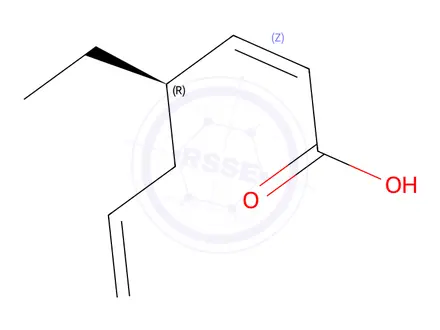 Chemical structure of (R,Z)-4-ethylhepta-2,6-dienoic acid