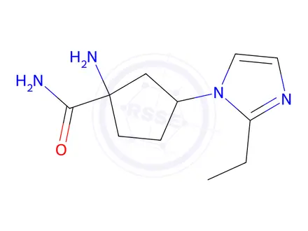 Chemical structure of 1-Amino-3-(2-ethyl-1h-imidazol-1-yl)cyclopentane-1-carboxamide