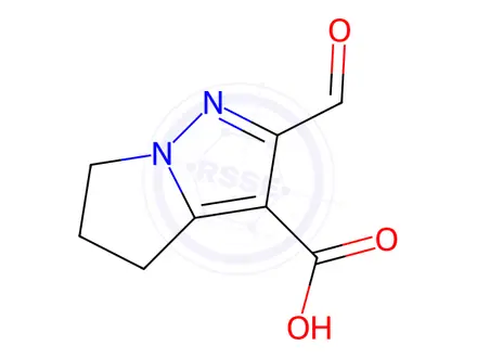 Chemical structure of 2-Formyl-5,6-dihydro-4H-pyrrolo[1,2-b]pyrazole-3-carboxylic acid